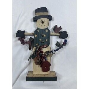Primitive Wooden Snowman Christmas Decor Folk Art Rustic Country Birdhouse 12”